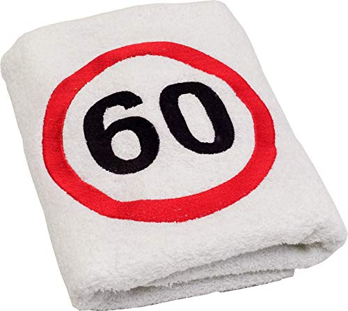 Abc Casa - Toalla de 60 cumpleaños con signo de tráfico bordado para hombre y mujer, ideal como regalo de cumpleaños de 60 años