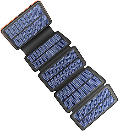 AddAcc Cargador solar de 25000 mAh, portátil, resistente al agua y a los golpes, con luz LED y 2 puertos USB 1 tipo C para teléfonos inteligentes iPad y más