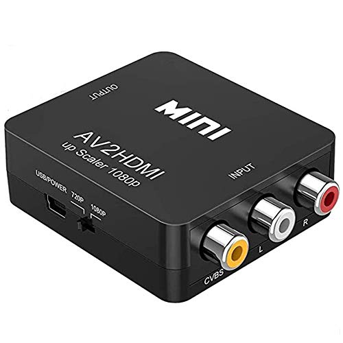 AIMIEI Adaptador RCA a HDMI, convertidor AV a HDMI, 1080P Mini RCA Compuesto CVBS AV a HDMI Video Audio Converter Adaptador compatible con PAL/Laptop/Xbox /PS4/TV/STB/VHS/VCR/DVD