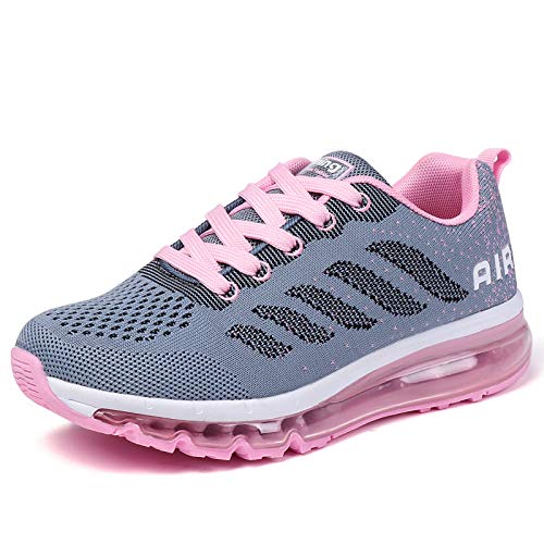 Air Zapatillas de Running para Hombre Mujer Zapatos para Correr y Asfalto Aire Libre y Deportes Calzado Unisexo Gray Pink 40