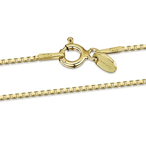 Amberta - Collar para Mujer con Cadena de Eslabón Cuadrado en Plata de Primera Ley 925 Chapada en Oro 18 Quilates: 50 cm de largo y 1 mm de ancho