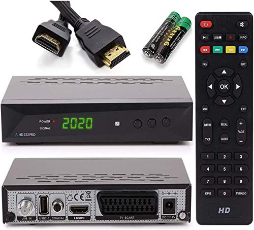 Anadol HD 222 Pro 1080P - Receptor de satélite HDTV digital para televisión por satélite (Timeshift, función multimedia y grabación, preinstalado Astra & Hotbird, HDMI, euroconector, USB, DVB-S/S2