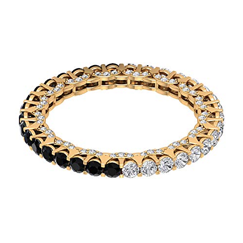 Anillo de oro con diamante negro de 1/2 ct certificado de 2 mm, anillo de boda de 0,88 ct, anillo de eternidad alterna antiguo, 10K Oro amarillo, Size:EU 56