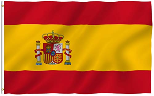Anley Fly Breeze Bandera de España de 3x5 pies - Color Vivo y Resistente a la decoloración UV - Encabezado de Lienzo y Doble Costura - Banderas Nacionales españolas Poliéster con Ojales