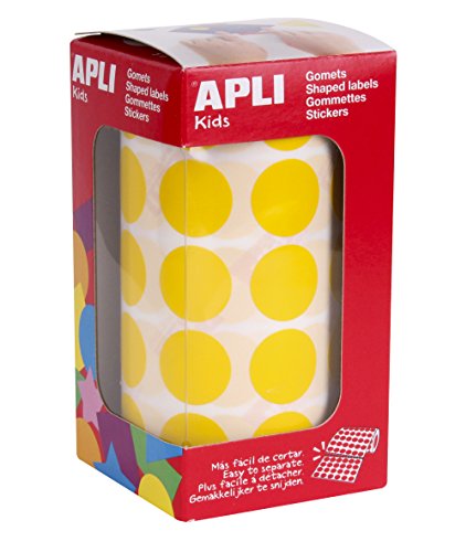 APLI Kids - Rollo de gomets redondos 20,0 mm, color amarillo
