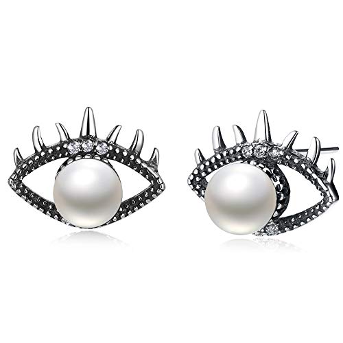 Aretes de plata esterlina con perlas, pendientes de ojos únicos como regalo para madre, esposa, novia, hija