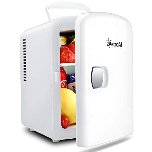 AstroAI Mini Refrigerador, Mini Nevera Portátil para el Skincare 4L 6 Latas de Refrescos, Mini Neveras 220V/12V para Enfriar y Calentar (Blanco)