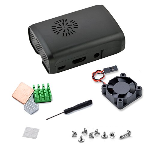 Aukru Negro Caja + Disipador de Calor + Mini Fan para Raspberry Pi 3 Modelo B, B+