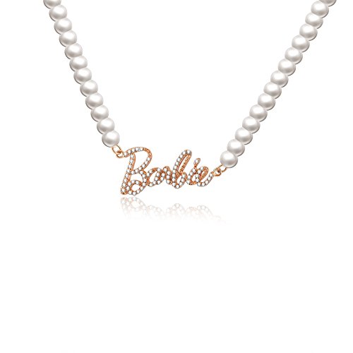 Barbie Collar S925 Plata con símbolo de barbie para Mujer Colgante con Cristal Brillante para Chica BSXL081 (Dorado)