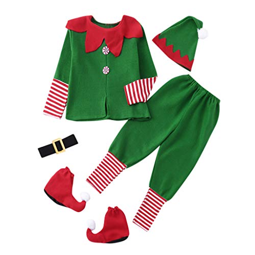BBsmile Disfraz Infantil para Navidad Unisex Niños de Elfo Vestido Top Blusa + Sombrero Disfraz de Santo Equipo del Duende 2-14 Años