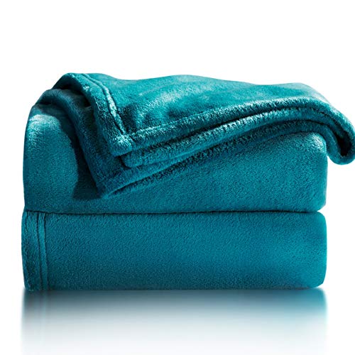 Bedsure Manta para Sofás de Franela 150x200cm - Manta para Cama 90 Reversible de 100% Microfibre Extra Suave - Manta Verde Azulada Transpirable