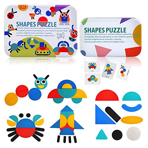 BelleStyle Puzzles De Madera Bloques De Madera Blocks Juguetes, 36 Montessori Puzzle de Madera + 60 PCS Diseño Tarjetas de Apilamiento Juegos y Juguetes Educativos Clasificación de la Infancia