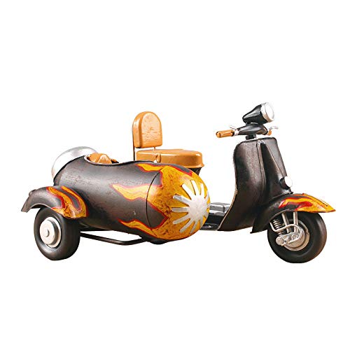BENGKUI Escultura,Vintage Hoja De Hierro Amarillo Motocicleta Triciclo Modelo Motocicleta De Metal Accesorios Retro De Decoración del Hogar Regalo De Cumpleaños Moderno, Amarillo Claro