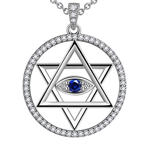 Besilver Magen Star of David - Collar Redondo para Hombre y Mujer, Plata de Ley 925 con circonita cúbica Azul y Colgante de Estrella de David con Amuleto judío, cumpleaños fp0079w
