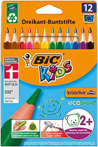 BIC Kids Evolution Triangle ECOlutions Lápices de colores Triangulares - colores Surtidos, Blíster de 12 unidades