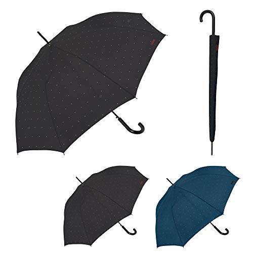 Bisetti - Paraguas Automático Largo | Paraguas Antiviento Ideal para Viajes, Hombre y Mujer, Negro