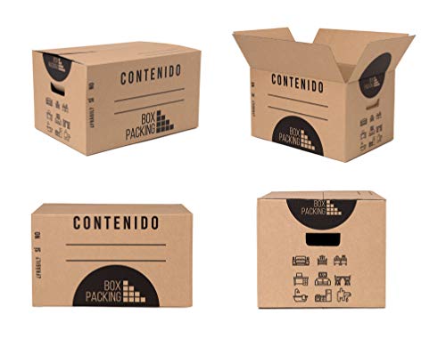 BOXPACKING | Pack 20 Cajas Cartón para Mudanza y Almacenaje | 43x30x25 cm | Con Asas | Tamaño Grande
