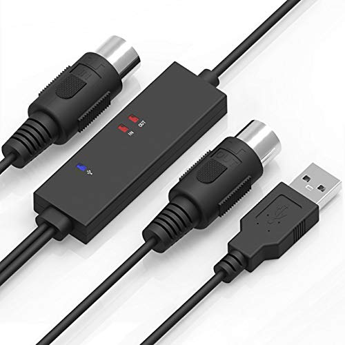 Cable de Interfaz MIDI USB - DigitalLife Cable MIDI a USB - Cable Convertidor DIN MIDI de 5 Pins (IN/OUT) a USB con Indicador LED