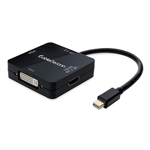 CABLEDECONN Adaptador Mini Displayport, Mini DisplayPort de 1,2 V (compatible con puerto Thunderbolt) a HDMI 4K/DVI/VGA Multi-Función Cable Convertidor Adaptador