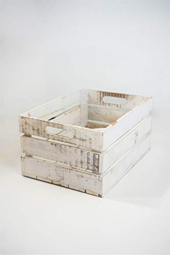 Caja Blanca Vintage de Almacenamiento con Asas Sam, Madera, Blanco Vintage,1 Unidad, 31x21x18,7cm. Incluye Imán Personalizable.