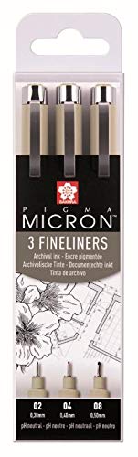 Caja de 3 rotuladores de punta fina Pigma Micron, modelo POXSDK3, de Sakura. Color negro