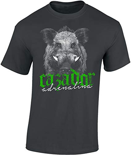Camiseta: Cazador Adrenalina - Jabalí - T-Shirt Caza - Hombre-s y Mujer-es - Verraco- Outdoor - Trabajo - Bosque - Animal - Salvajina - Ciervo - Hunter - Regalo para Cazador (M)