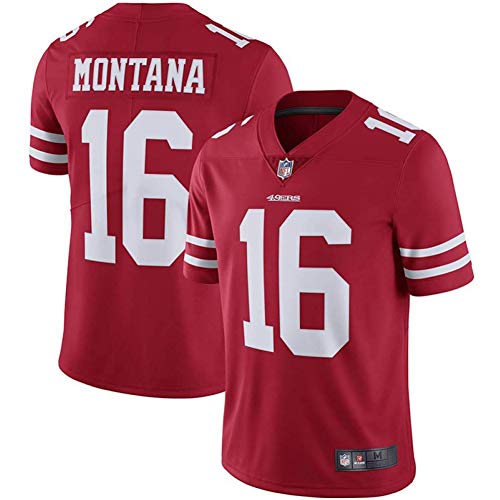 Camiseta De Manga Corta para Hombre Uniforme De Futbol San Francisco 49ers 16# Joe Montana Camisetas Jerseys Uniformes De Rugby, Adecuado para Deportes al Aire Libre, Ocio y Confort,Rojo,M
