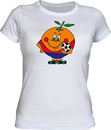 Camiseta Naranjito Chica EGB ochenteras 80´s Retro (S, Blanco)
