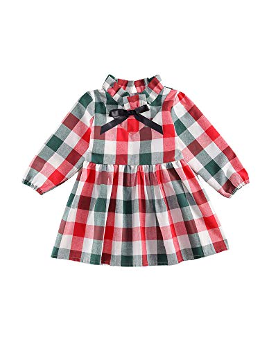 Carolilly - Vestido de Navidad para bebé y niña, con falda de cintura alta y manga larga, para otoño e invierno rojo y verde 1-2Años