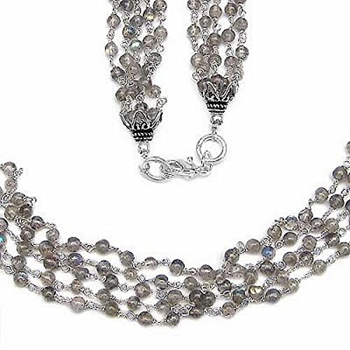 Collar de piedras preciosas / cadena-Labradorita 925 Sterling Silver Rhodium-330 Beads