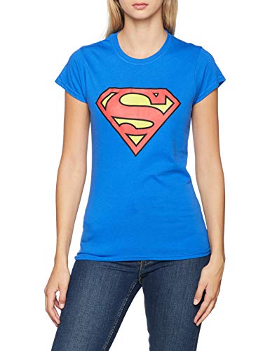 Collectors Mine - Camiseta de Superman con cuello redondo de manga corta para mujer, color azul, talla L