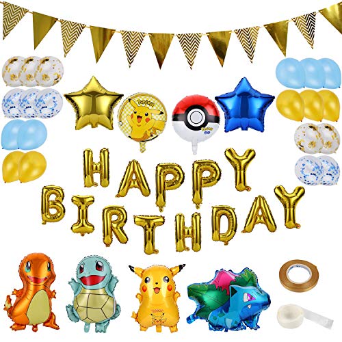 Colmanda Globo Pokémon, 35 Piezas Helium Foil Balloons Pokemon Pikachu Globos de Fiesta Aluminio Globo Suministros de Fiesta para Niños Decoraciones Suministros