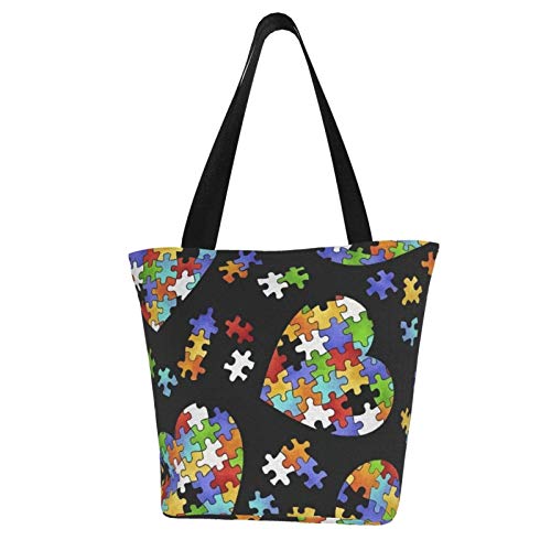 Coloridas piezas de puzle de concienciación sobre el autismo, bolso de hombro con asa superior, bolso de mano para mujer, trabajo, escuela, viajes, negocios, compras, casual