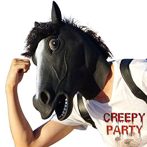 CreepyParty Fiesta de Disfraces de Halloween Máscara de Cabeza de Látex Animal Caballo Negro