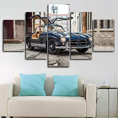 Cuadro en Lienzo Impresión de 5 Piezas Impresión Artística Imagen Gráfica Decoracion de Pared Moderno 1954 Mercedes Benz 300 SL Gullwing Enmarcado