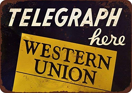 cwb2jcwb2jcwb2j Telegraph Here Western Union Reproduction Metal Sign 8 x 12