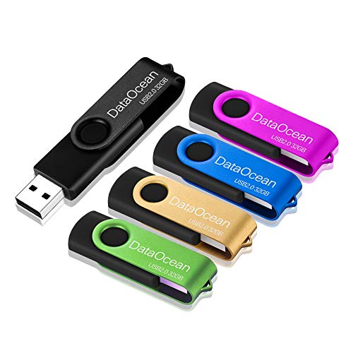 DataOcean 32GB Memorias USB 5 Piezas PenDrives Giratoria Pen Drive 32 GB Unidad Flash USB 2.0(5 Colores Mezclados: Negro Rosa Verde Amarillo Azul)