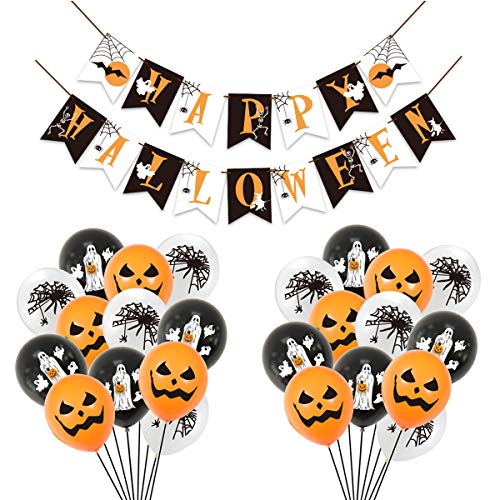 Decoración de Fiesta de Halloween Set,Liwein Globos de Halloween Happy Halloween Decoración de Banner para Bar Suministros de Decoración del Hogar