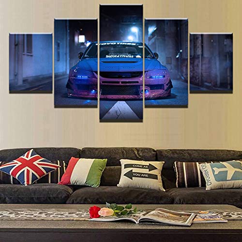 Decoracion HD Impreso Imagen Modular Arte de la Pared 5 Piezas Blue Car Lancer Evolution Sport Sport Pintura sobre Lienzo Decoración para el hogar Poster