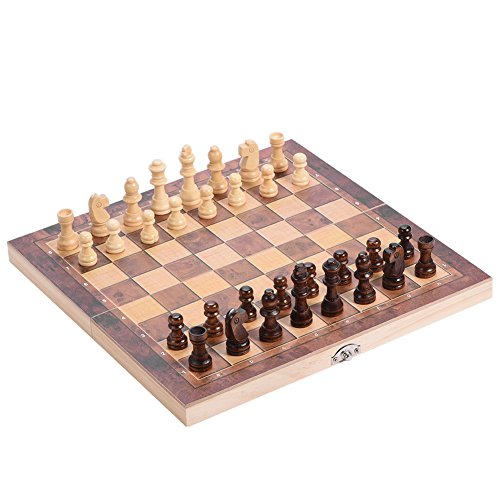Dilwe Tablero de ajedrez de Viaje de Madera, 3 en 1 Tablero de ajedrez Plegable de Calidad con Piezas de ajedrez cómodas para Juegos de ajedrez al Aire Libre(29 * 29cm)