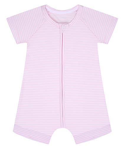 Dim Barboteuse Zip Cotton Stretch Conjunto de Pijama, Rayé Rose Layette/Blanc, 3M Unisex Niños