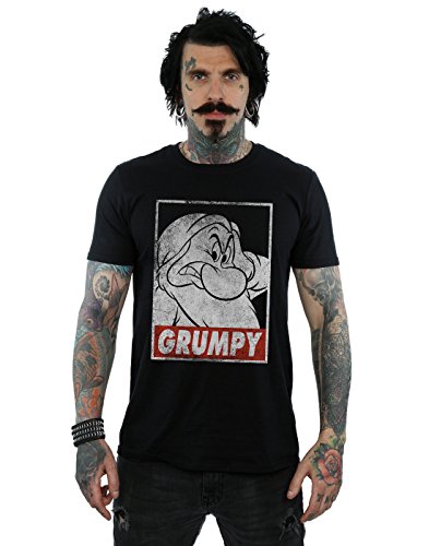 Disney Hombre Snow White Grumpy Dwarf Poster Camiseta Negro Large