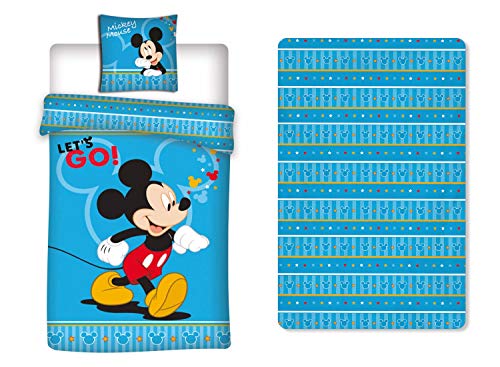 Disney Mickey - Juego de cama de 3 piezas, funda nórdica de 140 x 200 cm, funda de almohada y sábana bajera ajustable