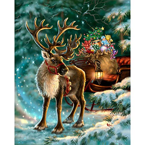 DIY Pintar por números Santa muñeco de nieve ciervos navideños pintar por numeros para adultos Con pincel y pintura acrílica, pintura para adultos por números, accesorios de d40X60cm(Sin marco)