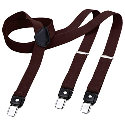 DonDon tirantes estrechos 2,5 cm para hombres con 3x clips en forma de Y - elástico y longitud ajustable - marrón