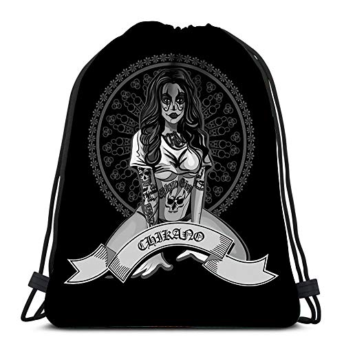 Drawstring Backpack Beautiful Woman Chicano Style Durable For Carrying Around