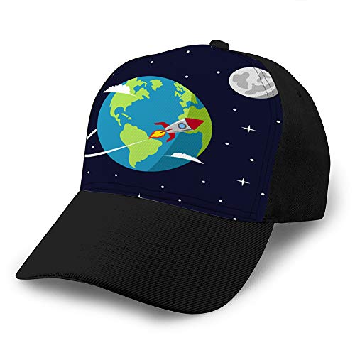 dsgdfhfgjghcdvdf Gorra de béisbol Sombrero de Moda Personalizado atlético Ajustable para Hombres y Mujeres Tierra en Cohete Espacial Nave Espacial Volando Alrededor Sombrero de Malla