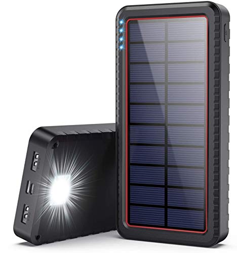 Dywill Cargador Solar 26800mAh, Batería Externa Solar con Entrada Tipo C y 2 Salidas USB, Power Bank Solar de Carga Rápida con Linterna LED para iPhone Android iPad Cámara, Actividades Al Aire Libre