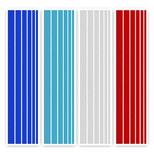 ECENCE Adhesivos Parrilla Delantera con Reflectantes Juego de 24 Pegatinas para radiador de Coche Set de 4 Colores (Azul Oscuro, Blanco, Rojo y Azul Claro) 13010101
