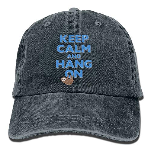 Edongquwe Keep Calm and Hang On Sloth Plain Washed Dad Solid Cotton Polo Style Baseball Cap Hat Black Sombreros y Gorras